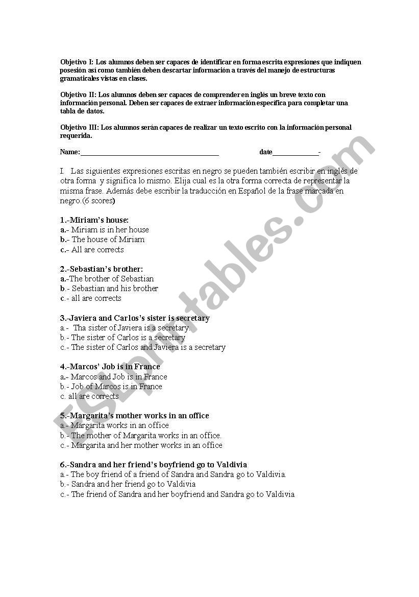  possesive case and present simple evaluation and handout