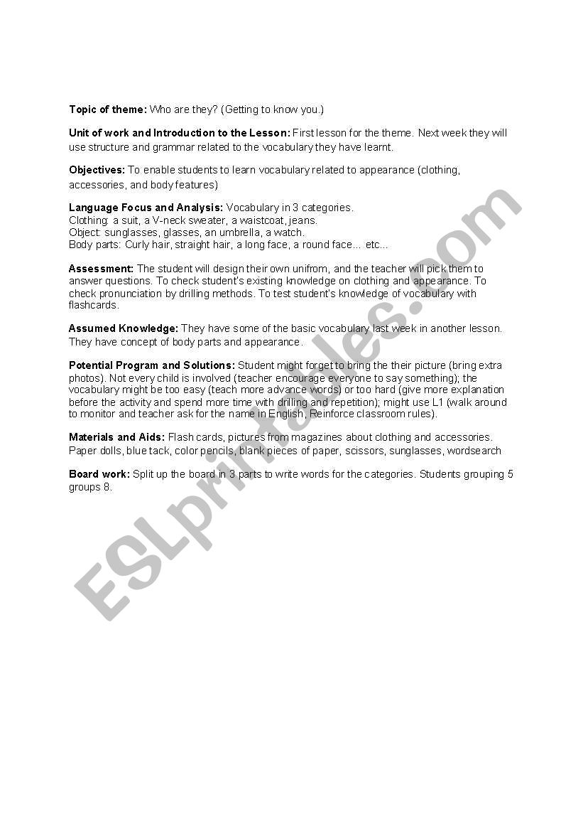 Describing People Lesson Plan worksheet