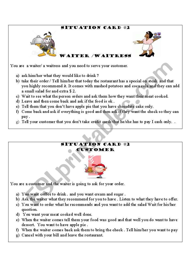 Restaurant Cue card  worksheet