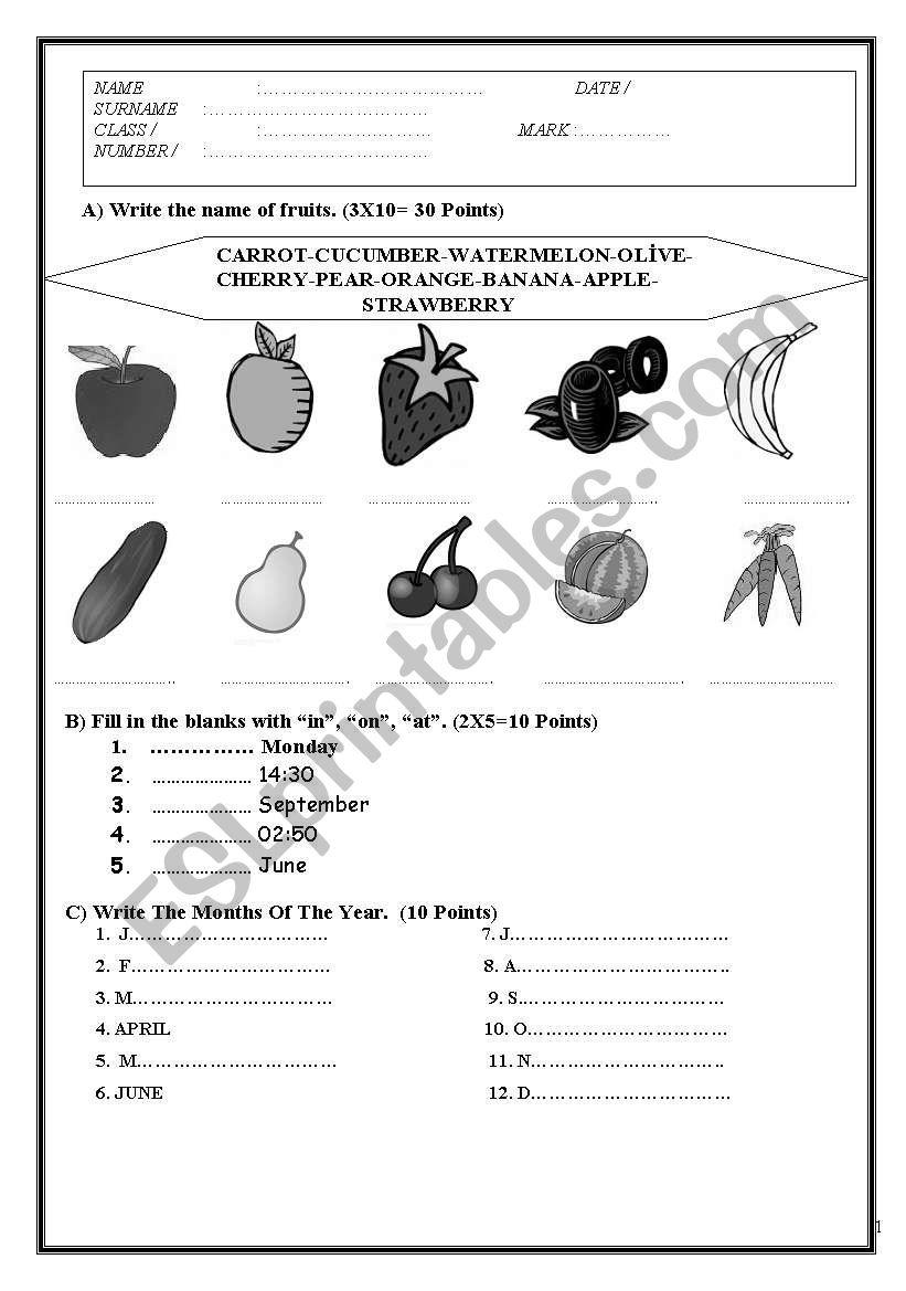 TEST FOR BEGINNERS worksheet