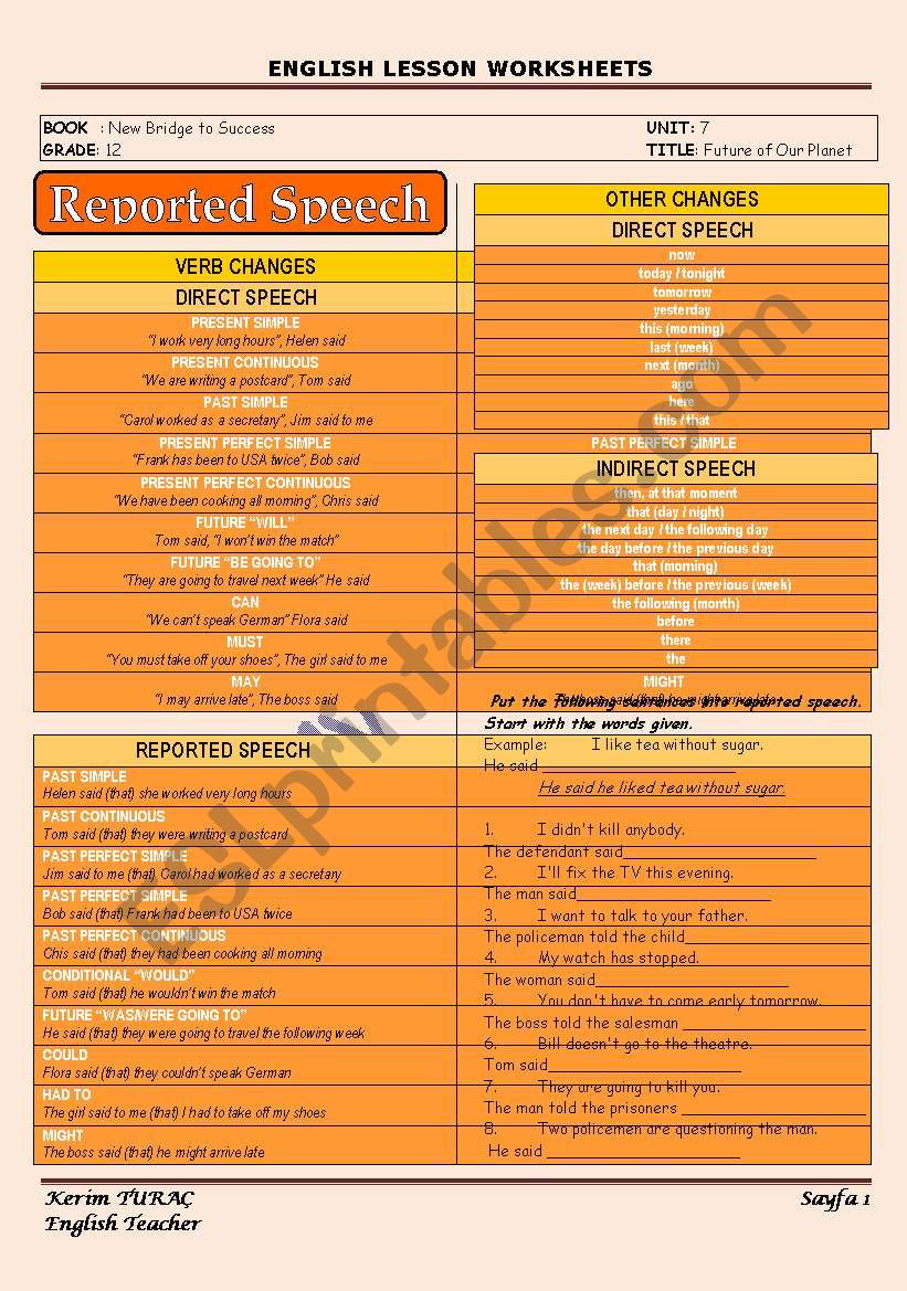 reported speech & future tenses & modals