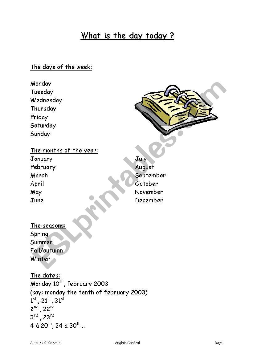 days worksheet