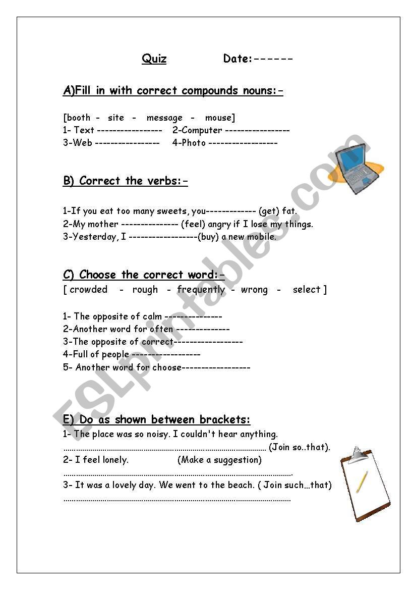 10 minutes quiz worksheet