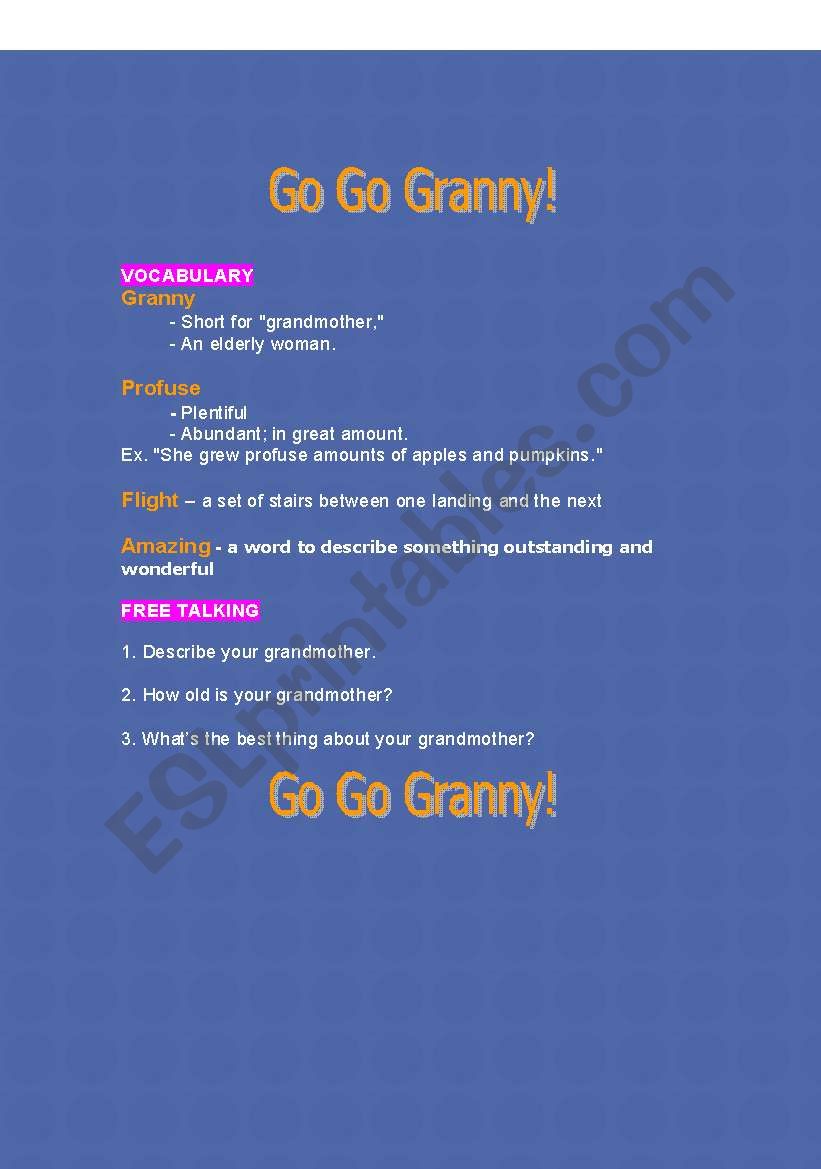 GO GO GRANNY! worksheet