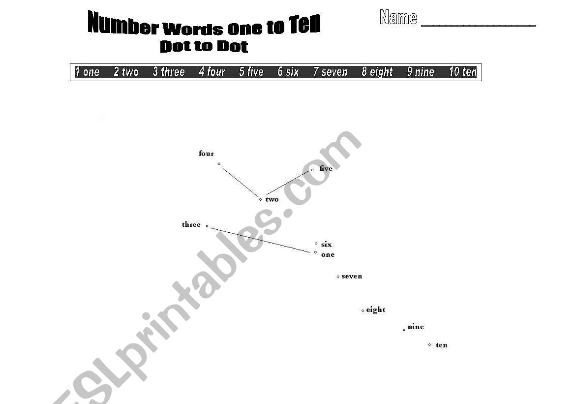 English Worksheets Number Words One To Ten Dot To Dot Kite
