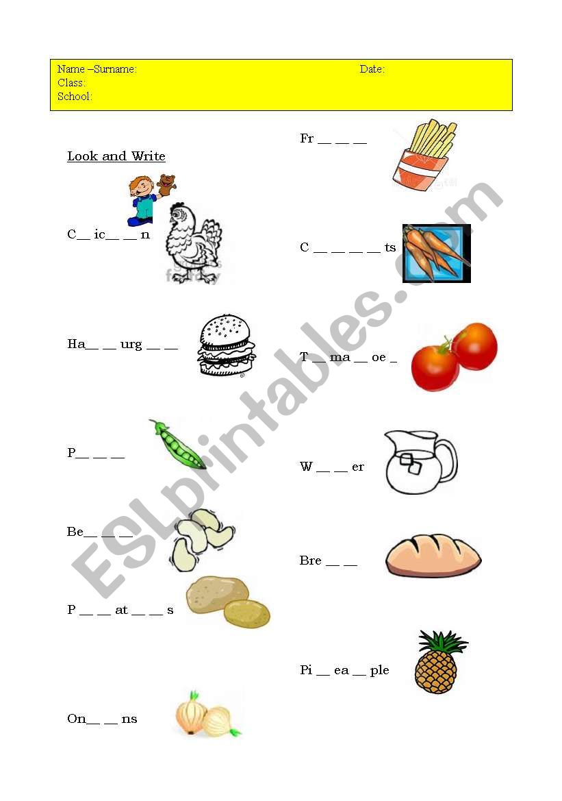 Food worksheet