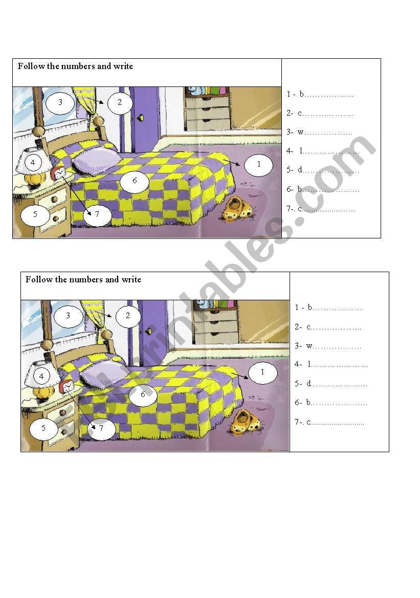furnitshings - bedroom worksheet