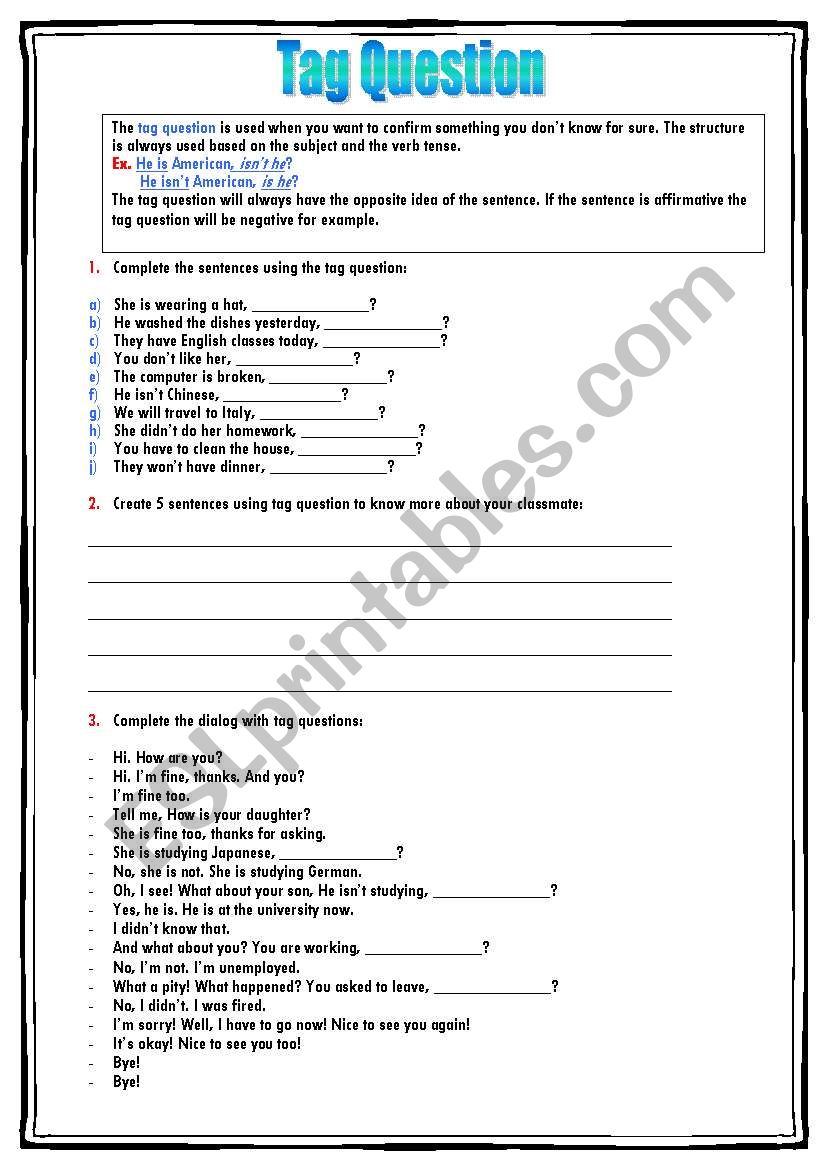 Tag Question worksheet