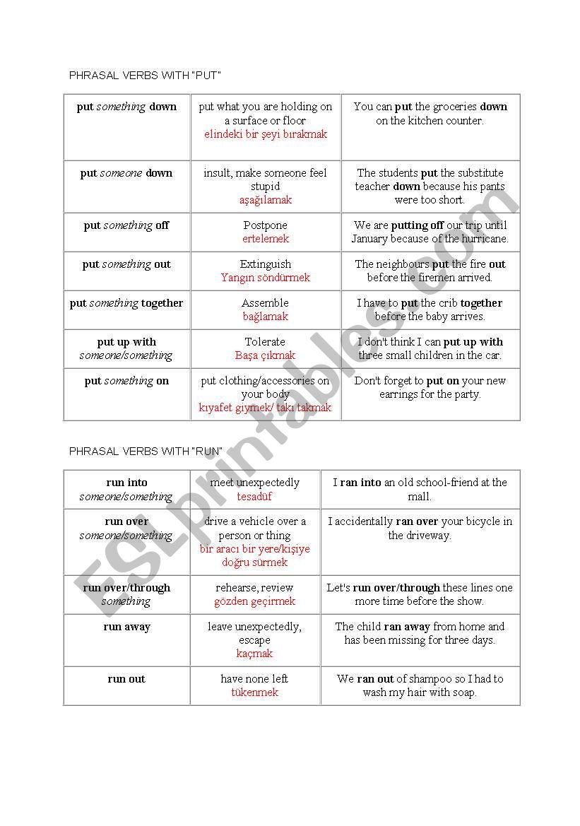 phrasal verbs and exercises worksheet