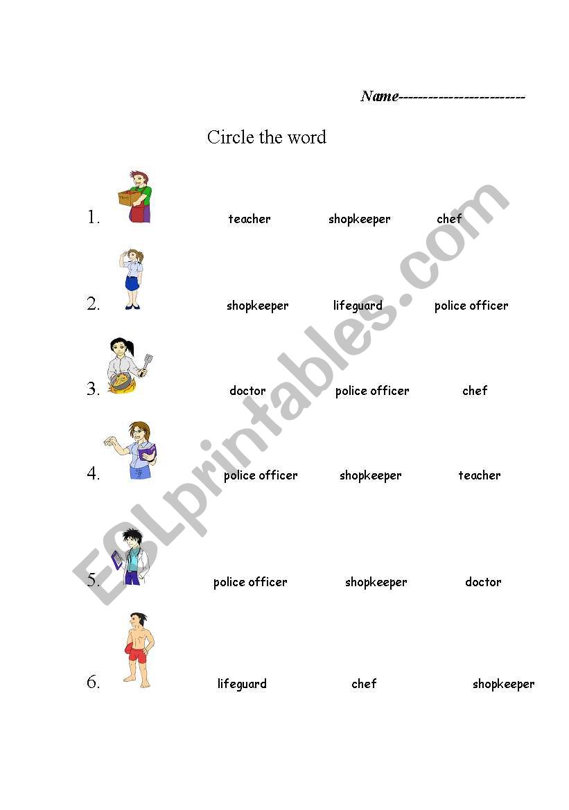 occupations worksheet
