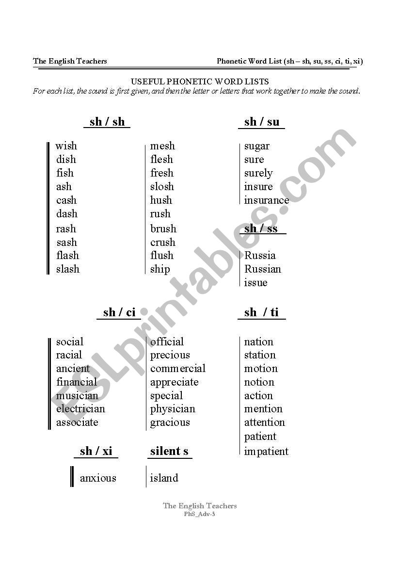 Phonetic Sound Sheets 5 worksheet