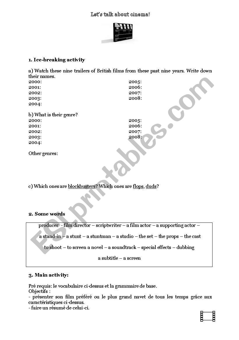 Lets talk about cinema worksheet