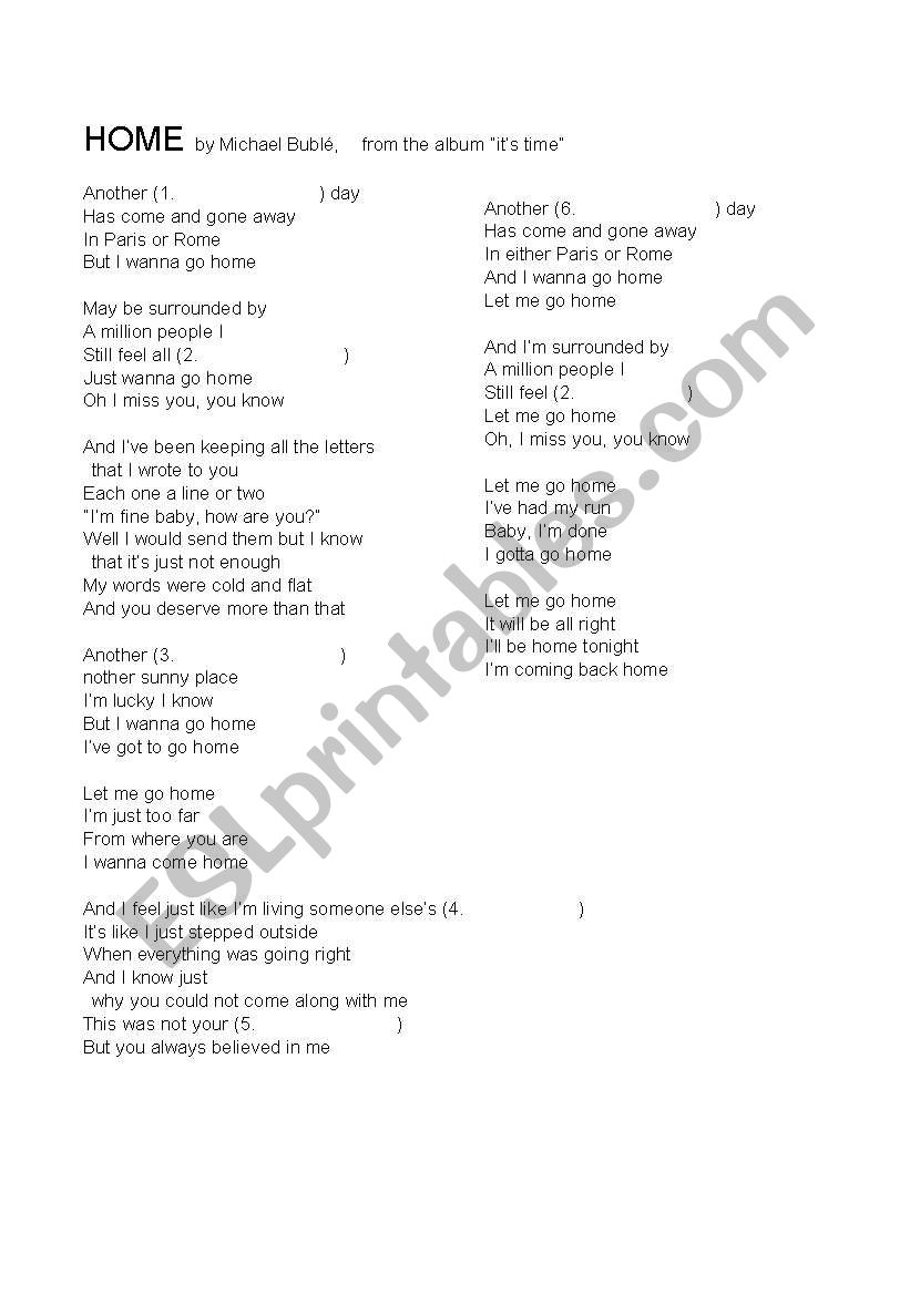 Michael Bubure HOME lyric with ( blank  )s