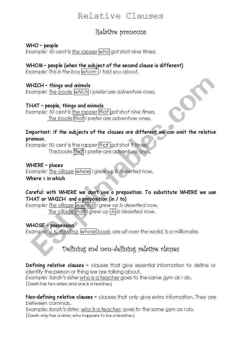 Relative clauses worksheet