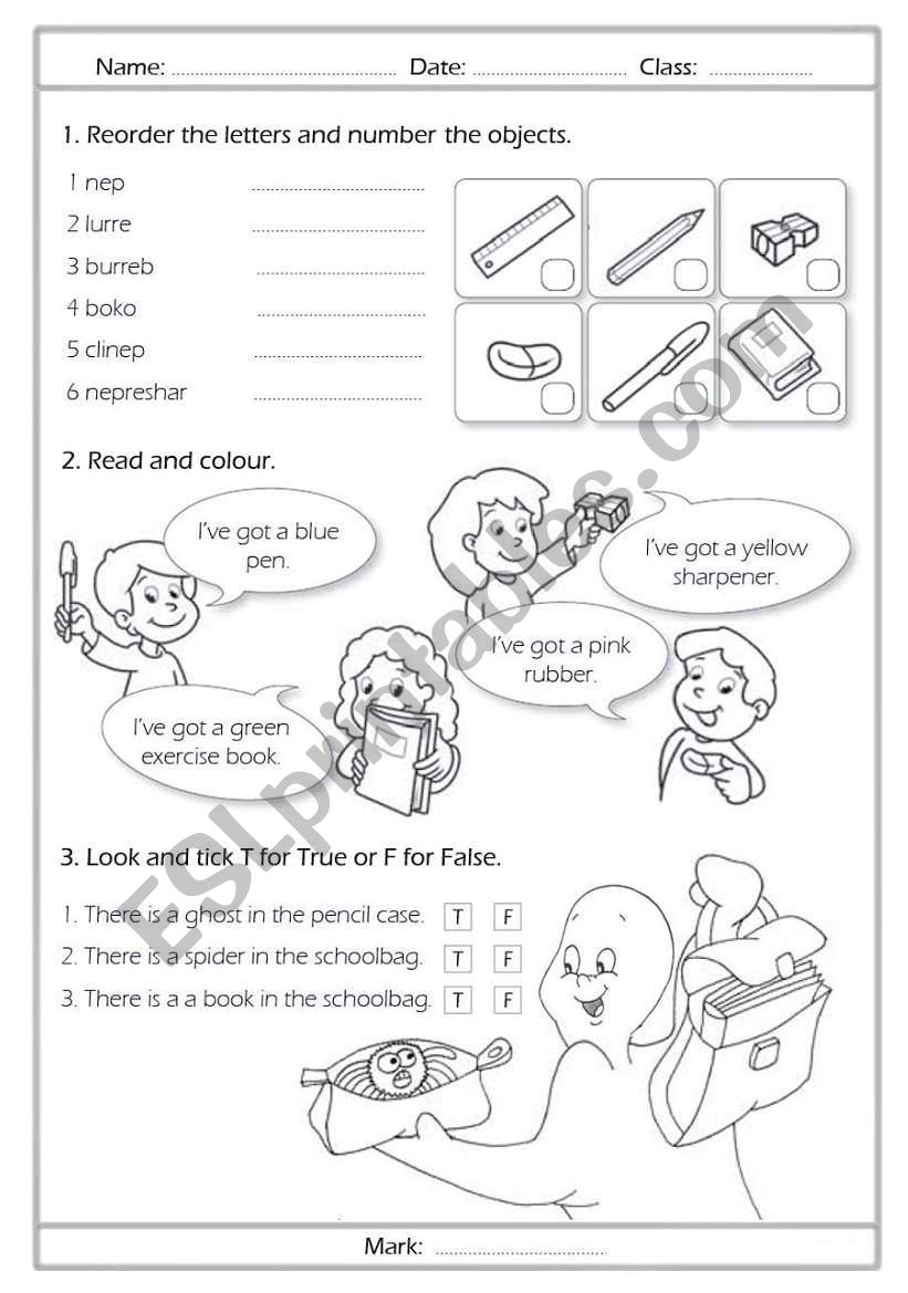 English Test Worksheet For Grade 1