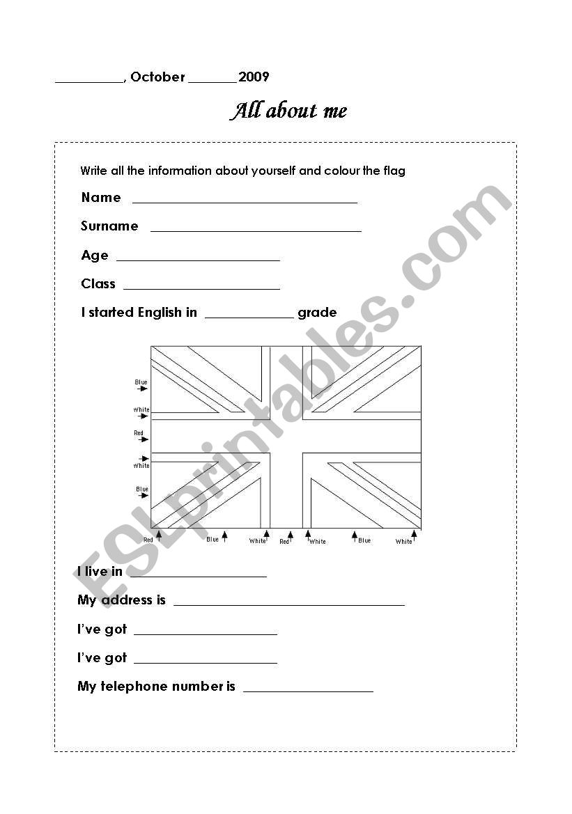 All about me  worksheet