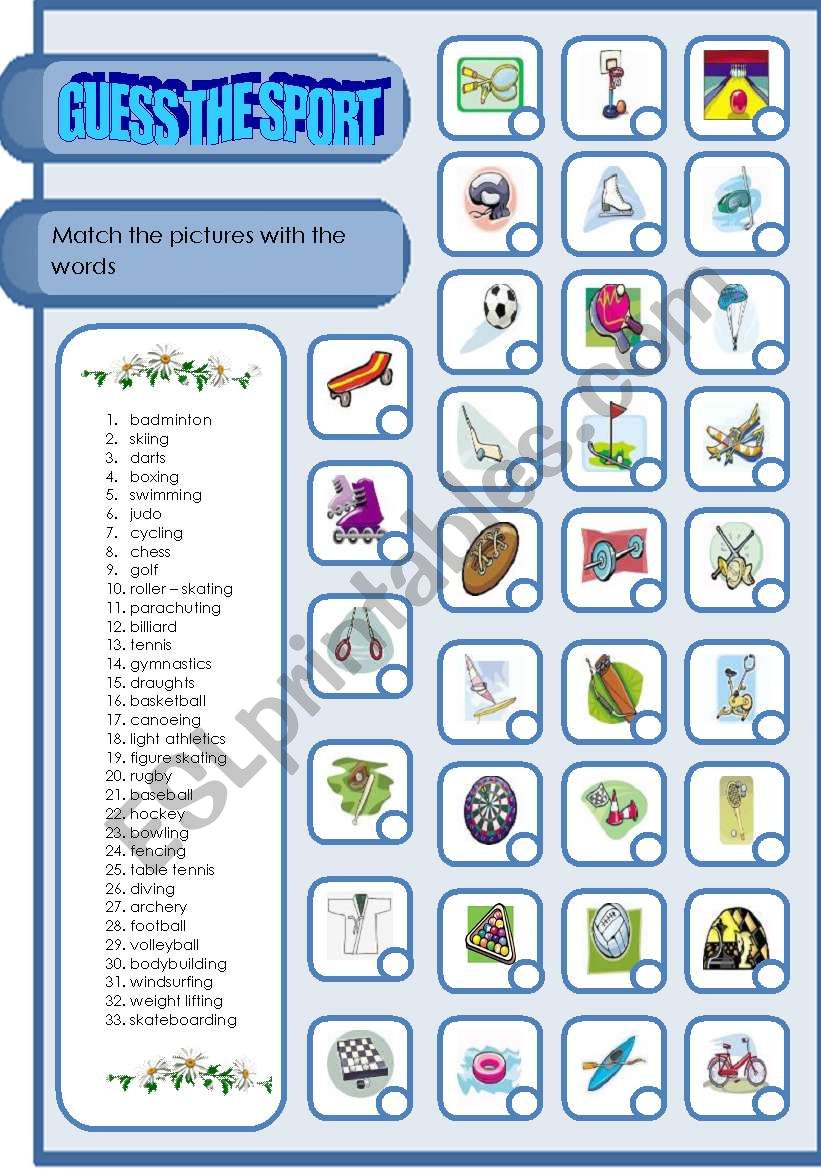 Guess the sport worksheet