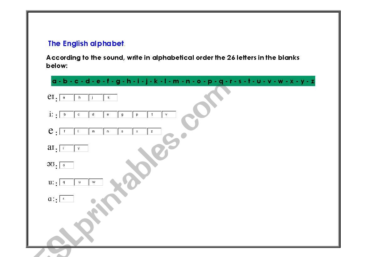 The English Alphabet worksheet