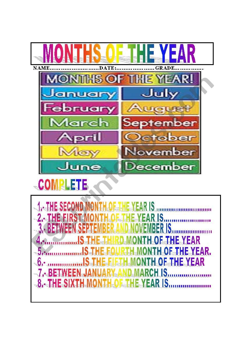 MONTH OF THE YEAR worksheet