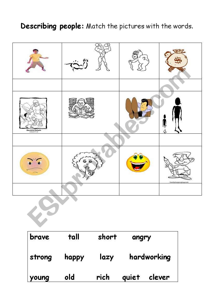 Describing people; adjectives worksheet