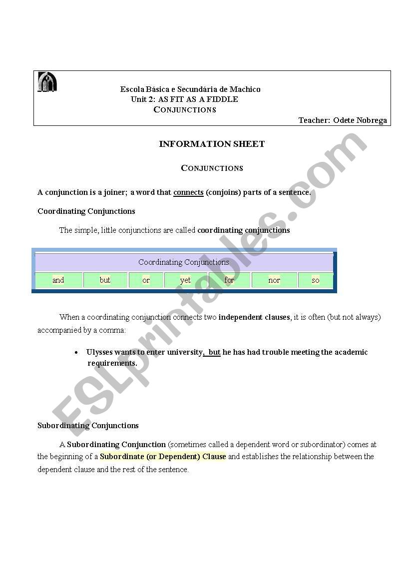 conjunctions worksheet