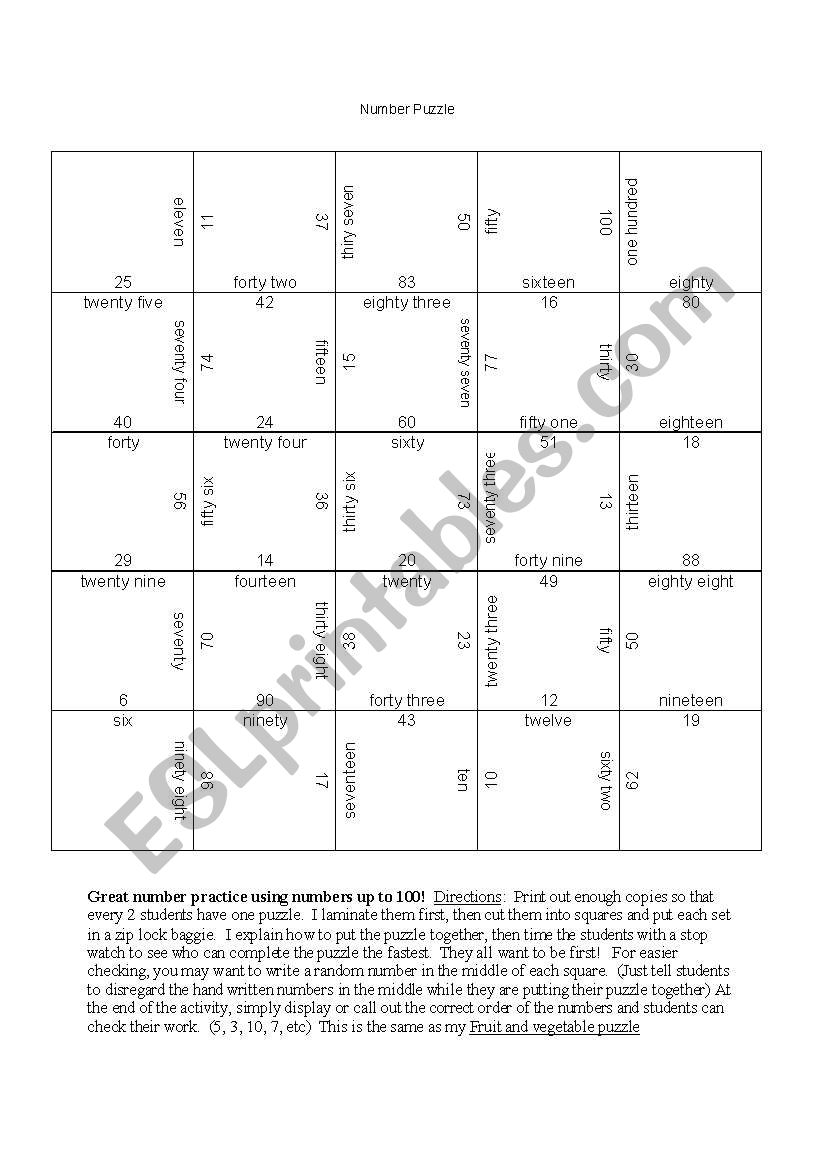 Number review up to 100 worksheet