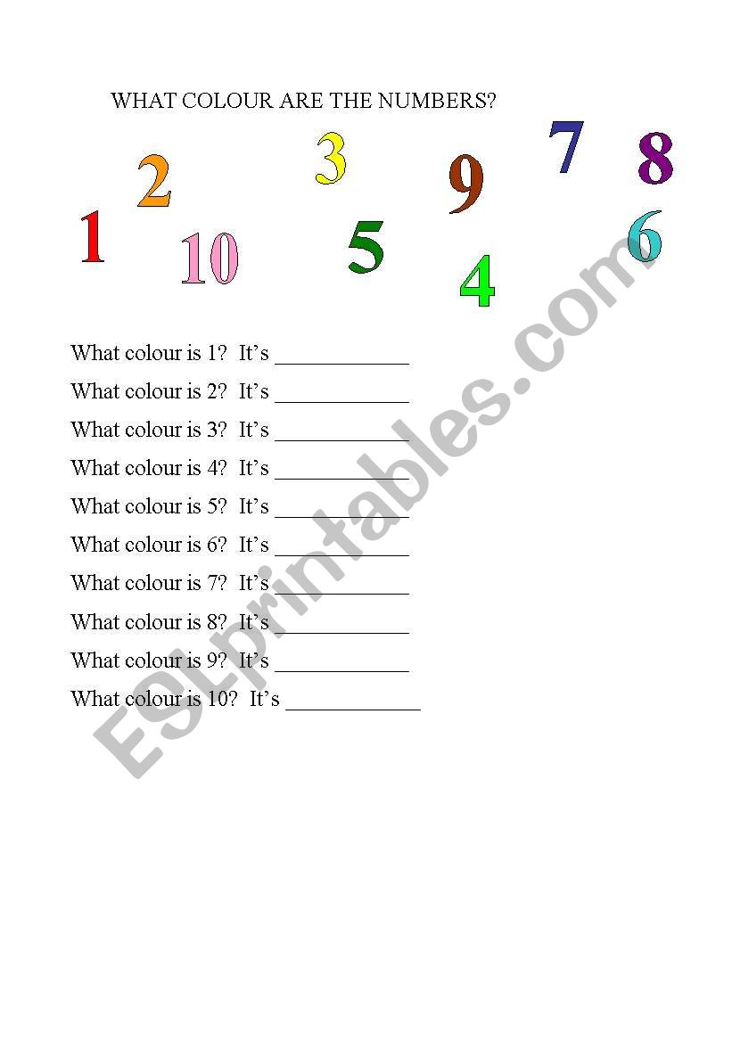 what colour are the numbers? worksheet