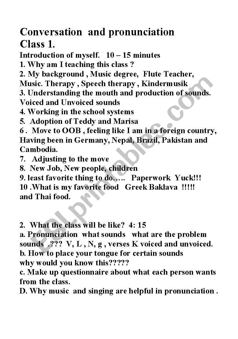 Conversation and pronunciation Class 1