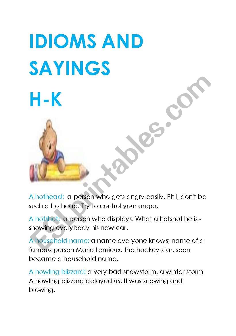 IDIOMS AND SAYINGS H-K worksheet