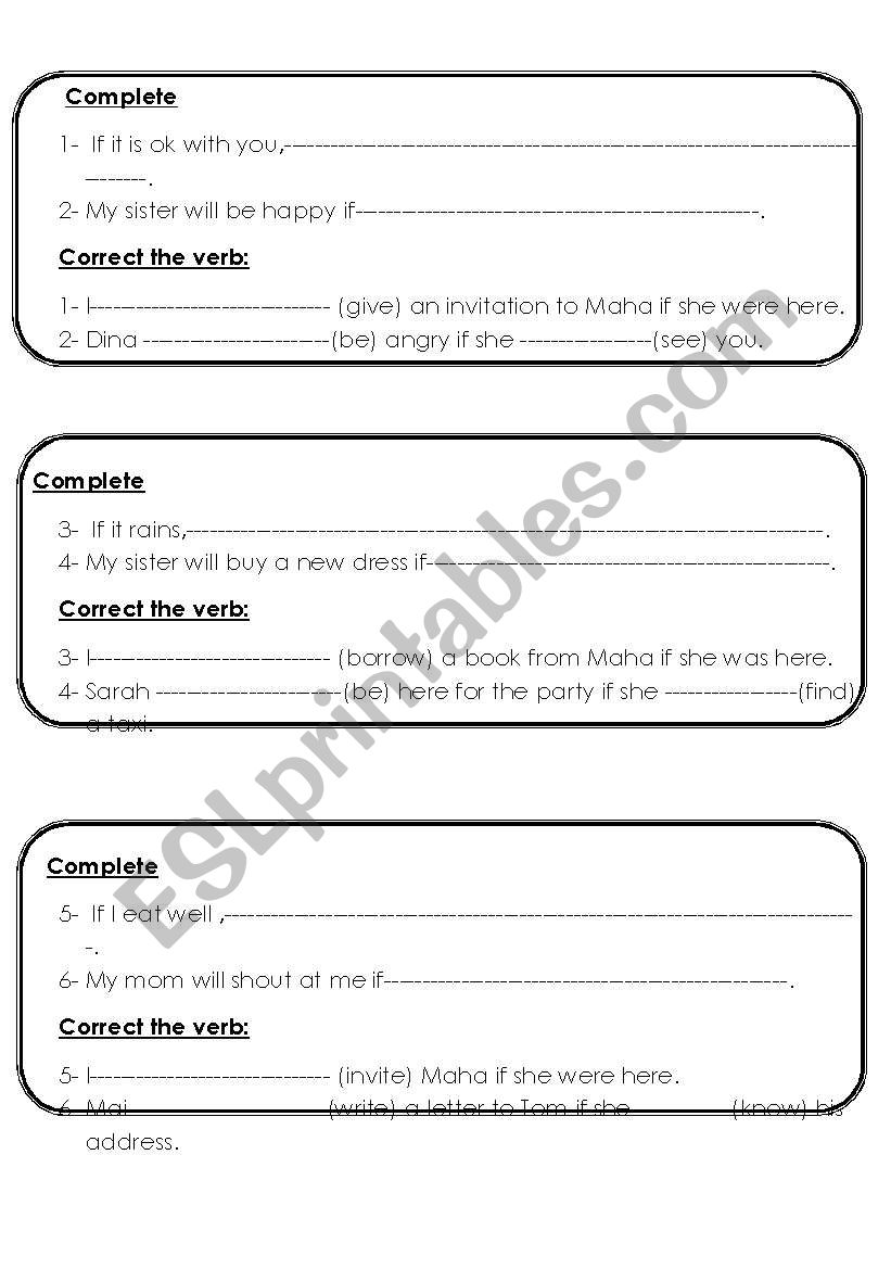 coditionals work sheet worksheet