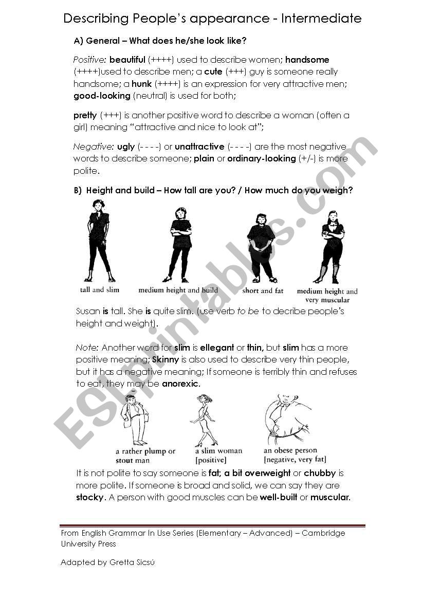 Describing people worksheet