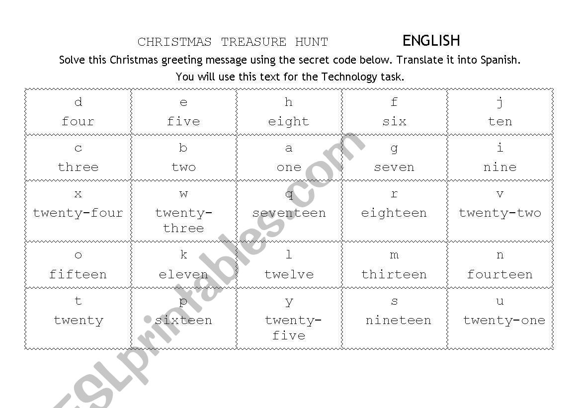 Christmas Treasure Hunt worksheet