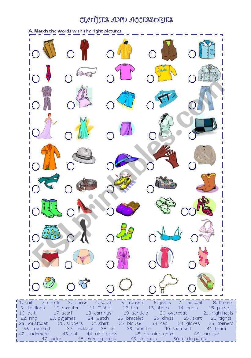 Clothes and Accessories worksheet