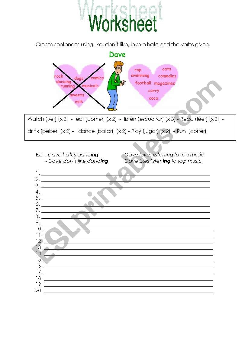 likes and dislikes worksheet