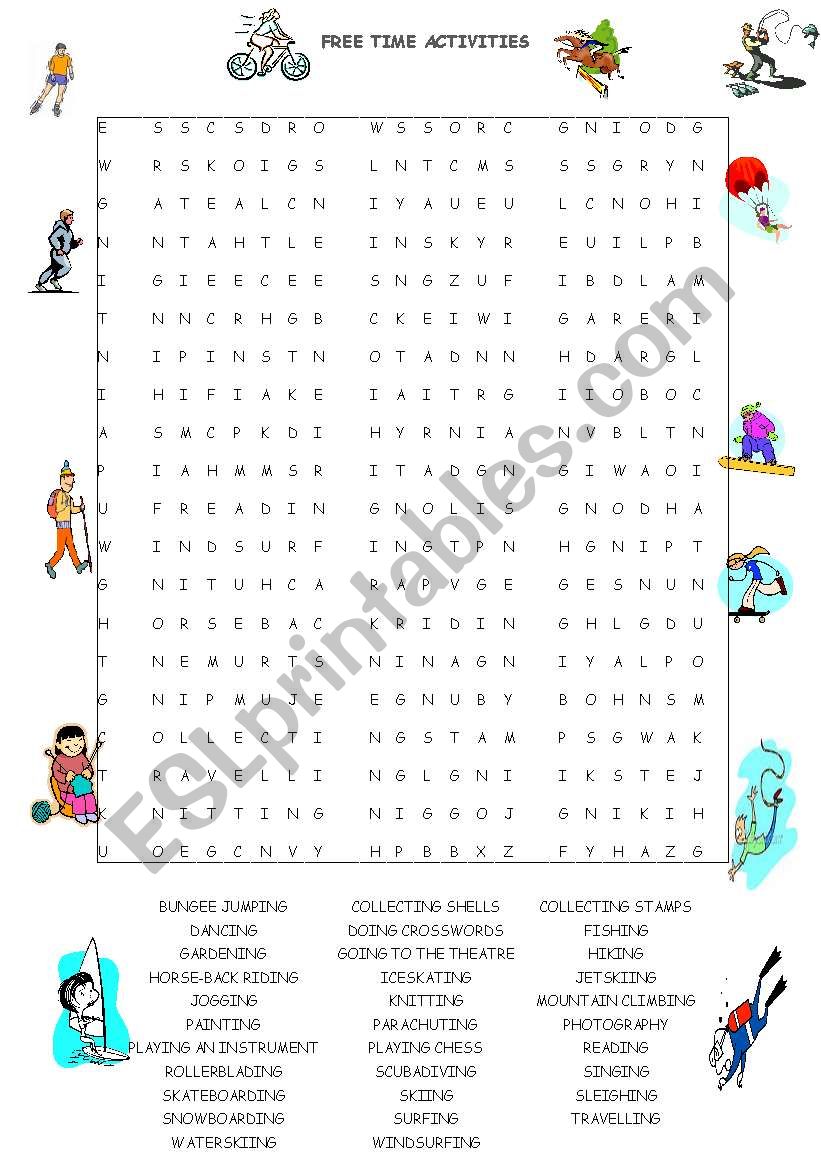 FREE TIME ACTIVITIES WORDSEARCH