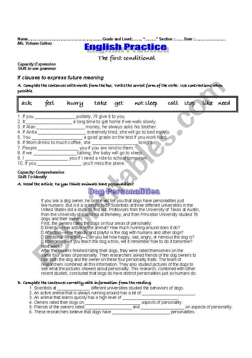 first conditional worksheet