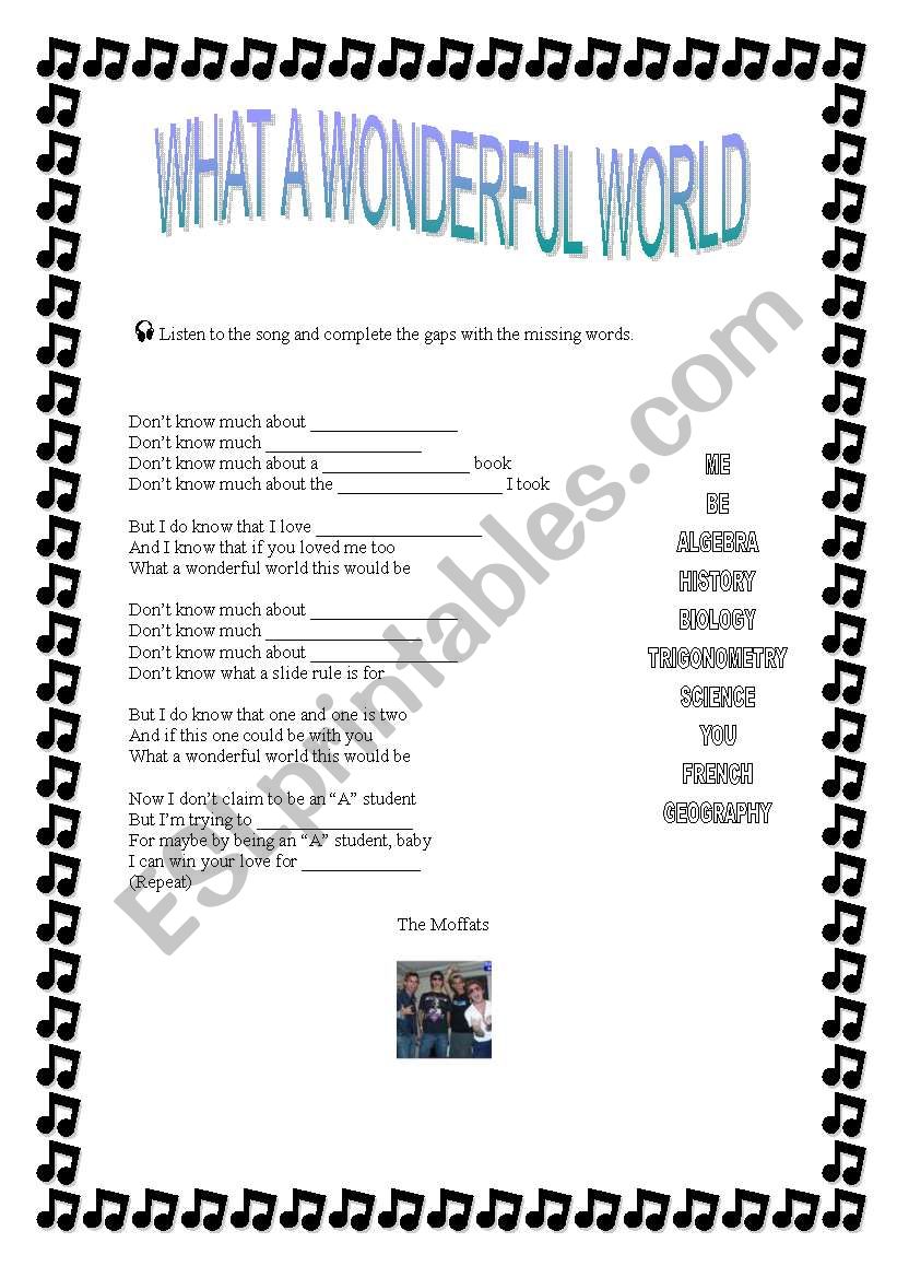 what a wonderful world worksheet