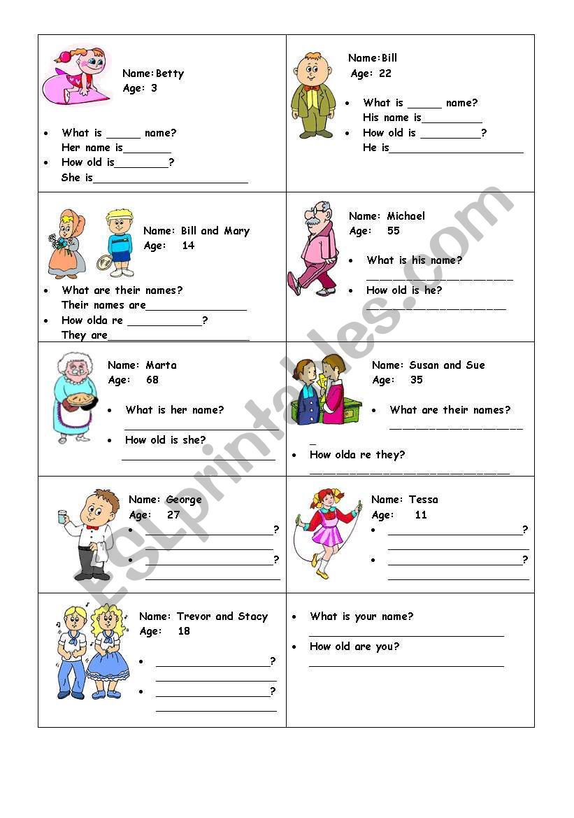 asking ones name and age worksheet