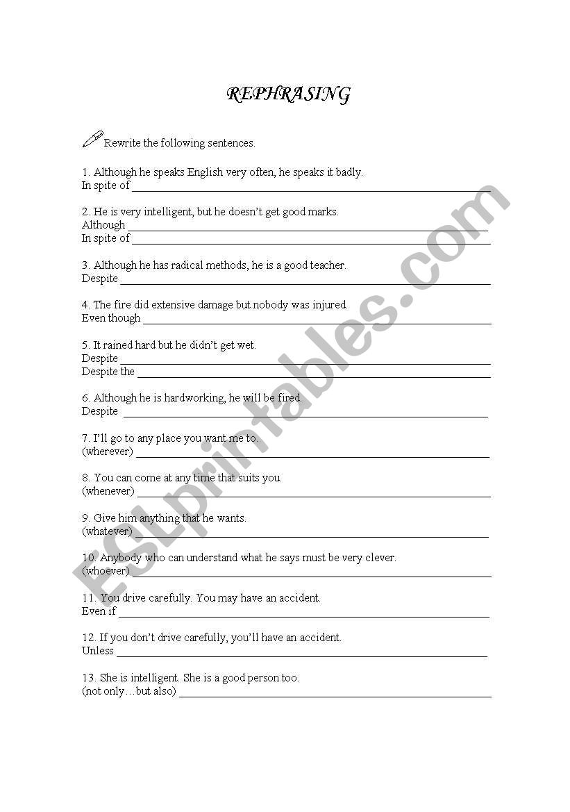 rephrasing worksheet