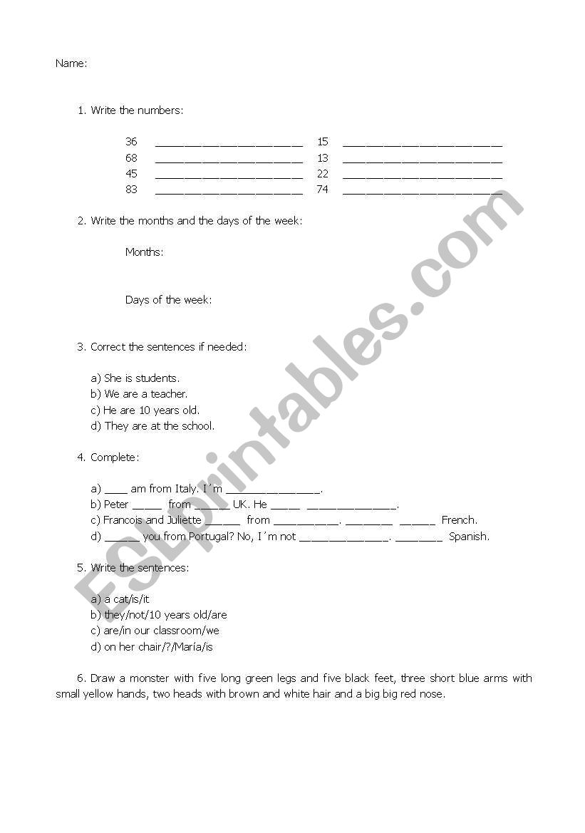 Exam Inital Evaluation worksheet