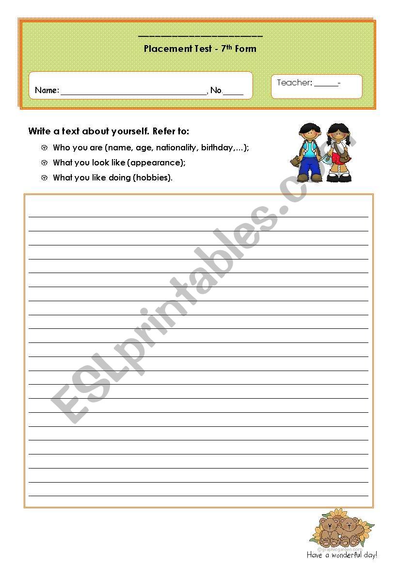 Writing activity worksheet