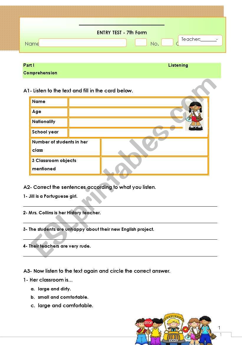 Listening and Reading comprehension Test