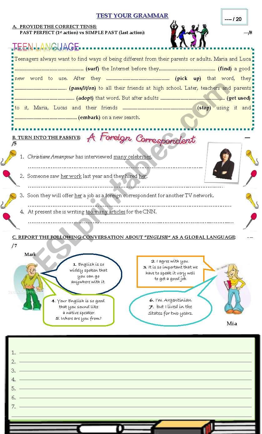 TEST YOUR GRAMMAR worksheet