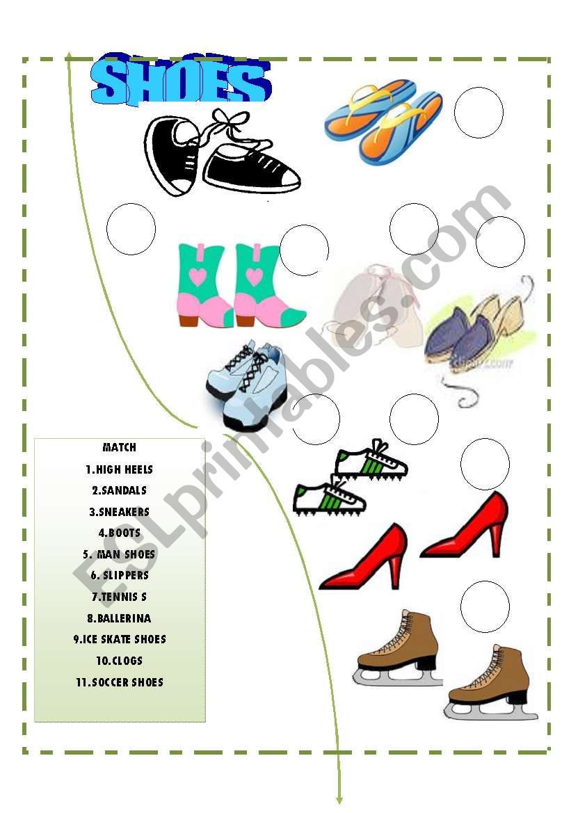 MATCH THESE TYPES OF SHOES worksheet MATCH THESE TYPES OF SHOES worksheet