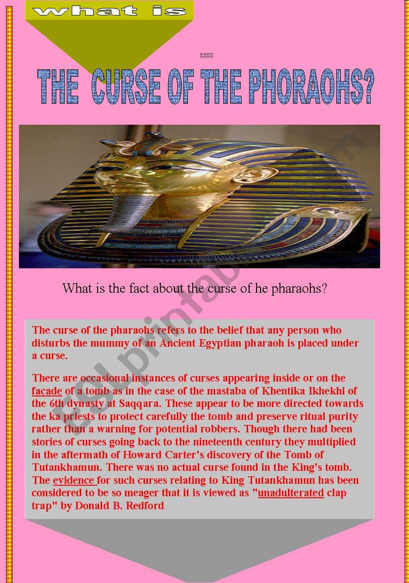 the curse of the phoraohs-comprehension passage