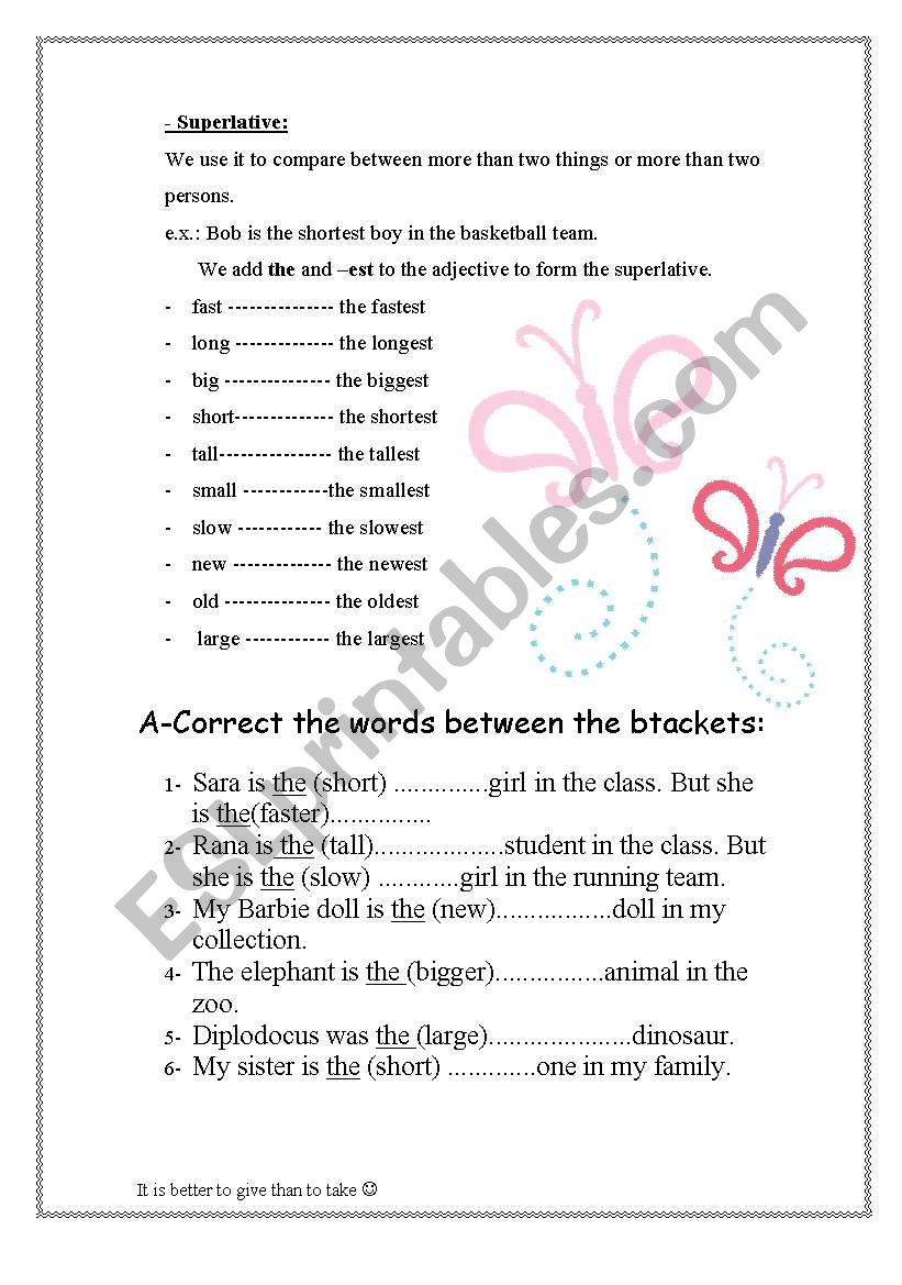 superlatives worksheet