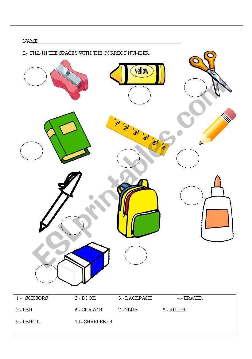 MATCH THE CLASS ITEMS worksheet