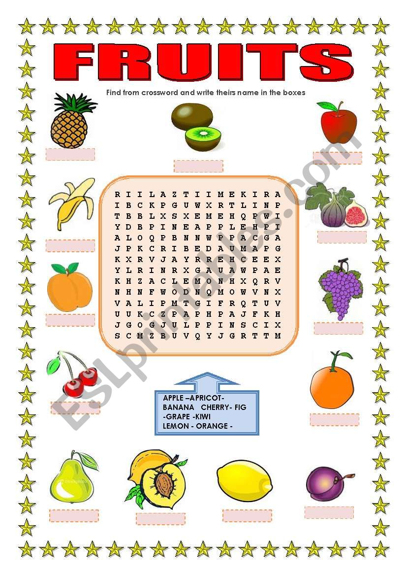FRUITS crossword worksheet