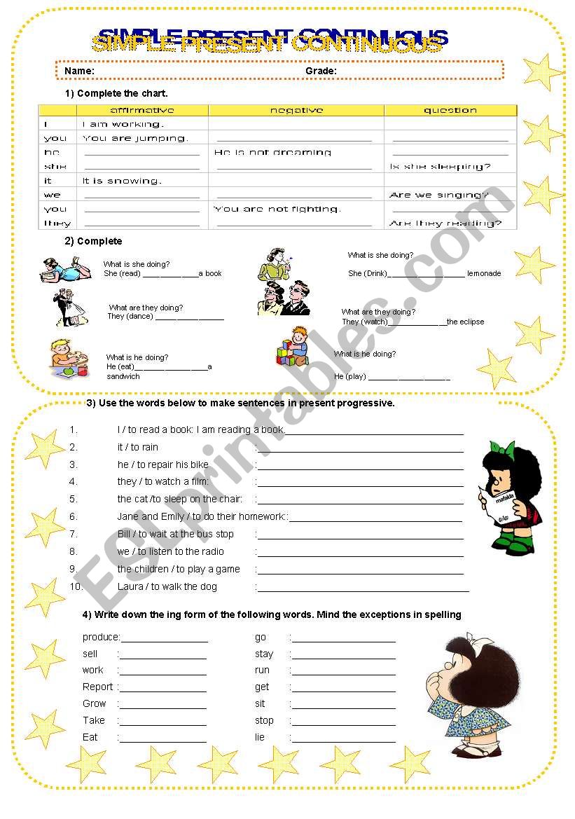 simple present continuous worksheet