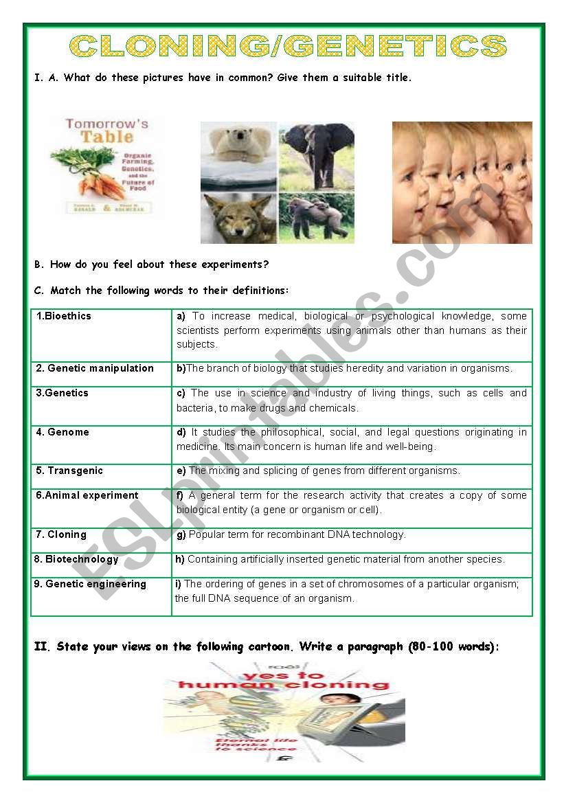 Conversation/Writing -CLONING/GENETICS